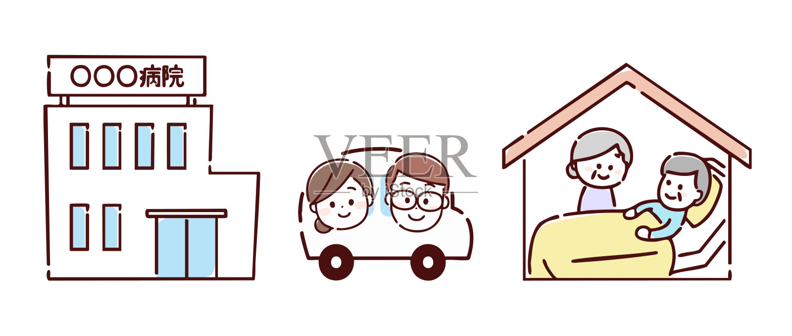 医务人员从医院出发进行上门拜访插画图片素材