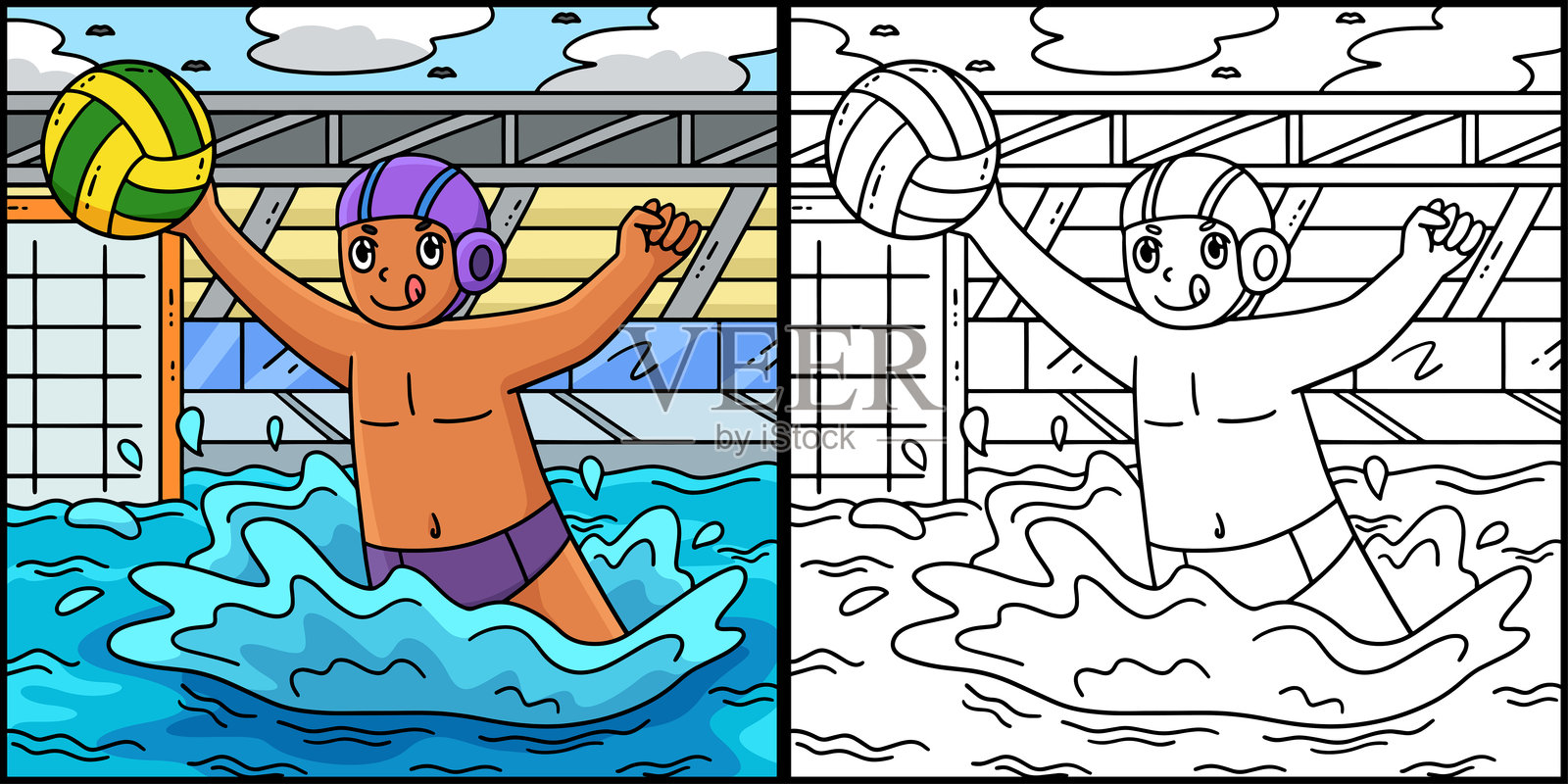 水球运动员拦截球的插图插画图片素材