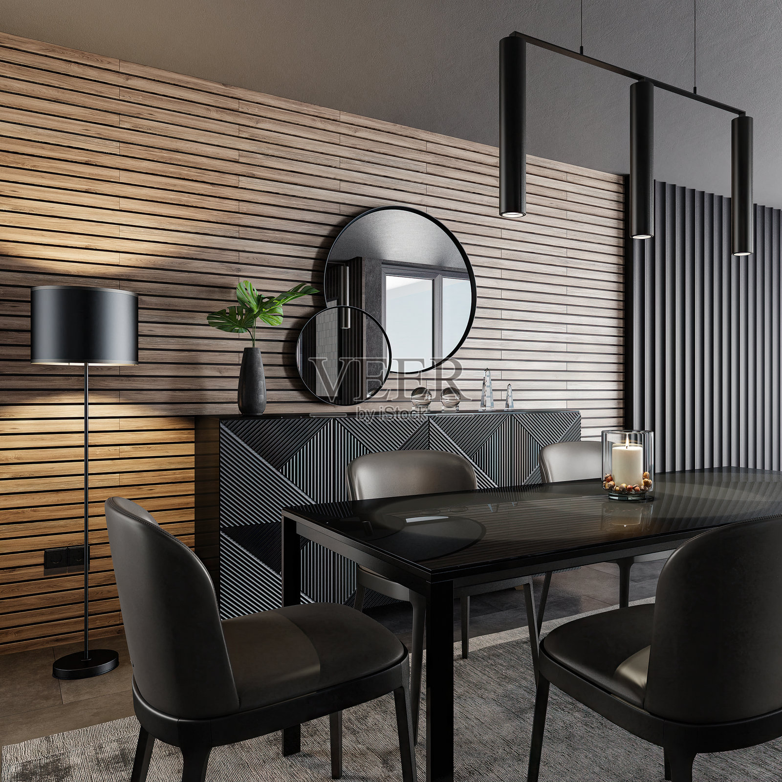 奢华的餐厅室内设计，配有现代家具照片摄影图片