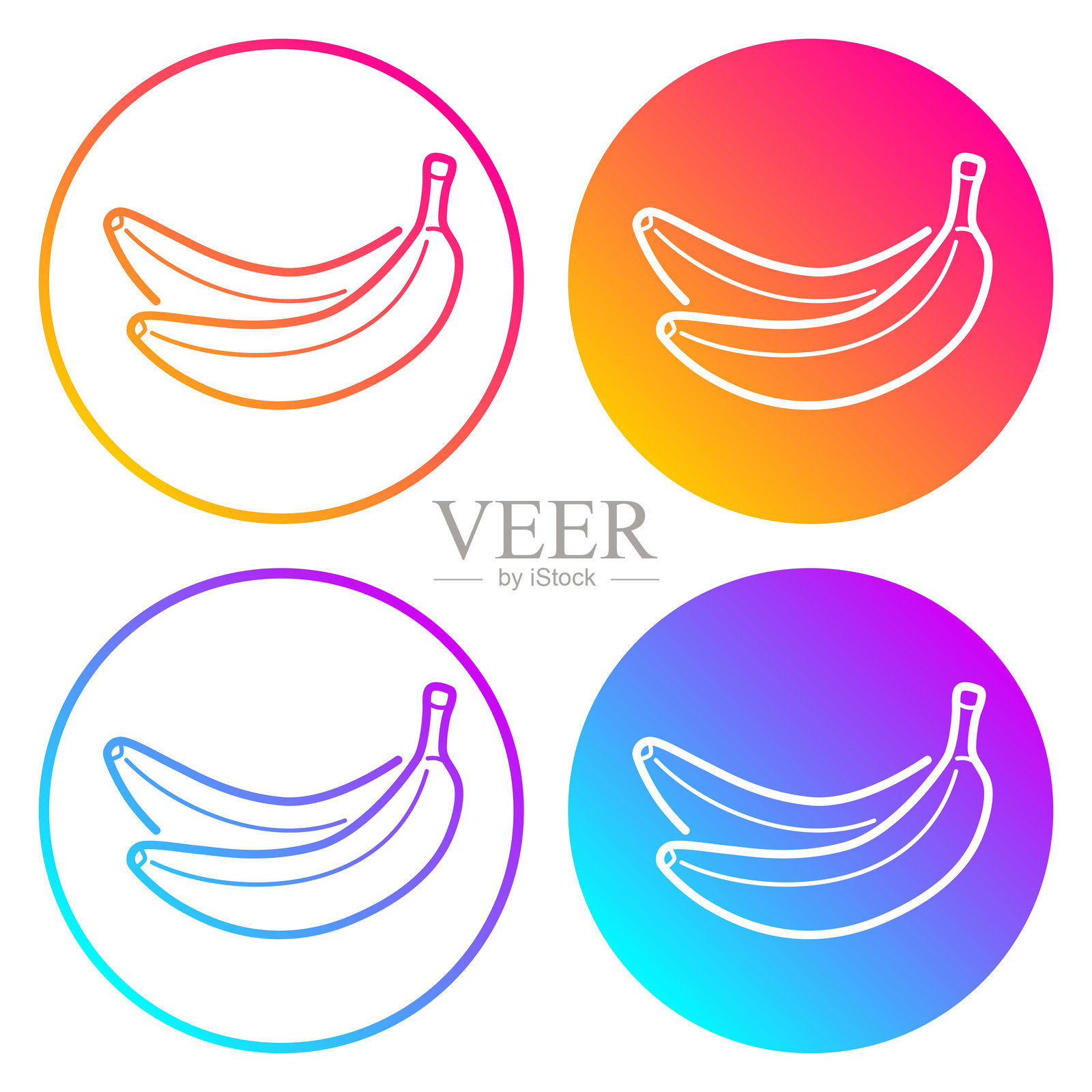香蕉。带有颜色渐变的圆形图标插画图片素材