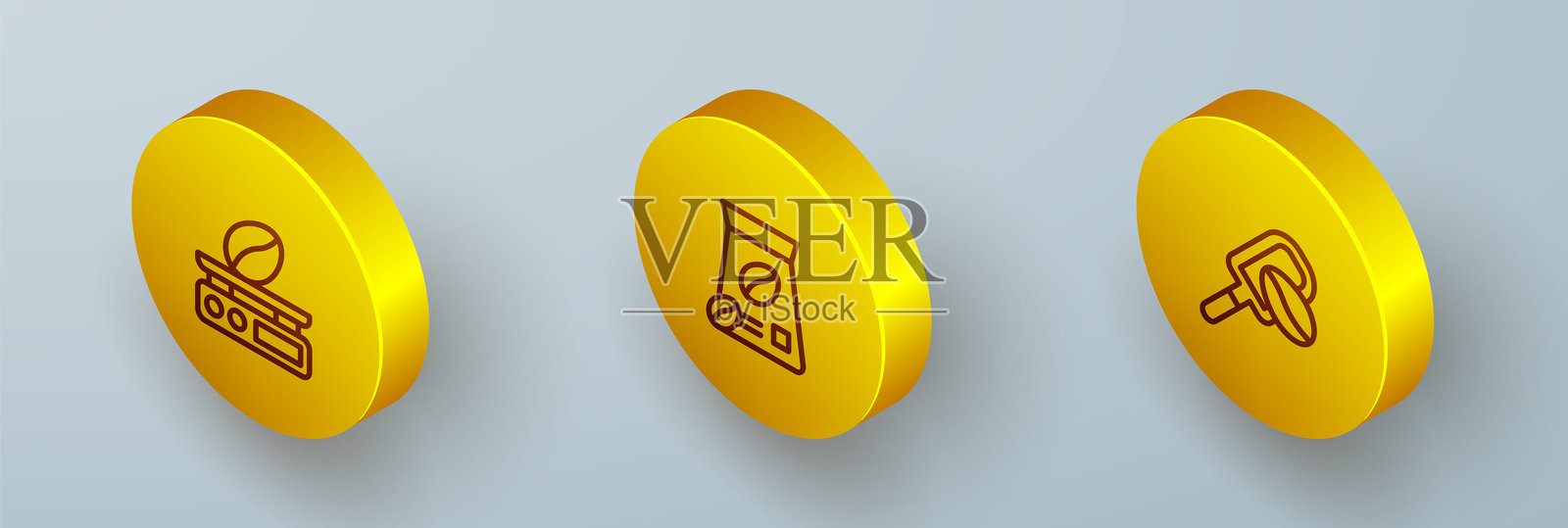 等距线条电子咖啡秤、咖啡豆袋和带谷物图标的刮刀。矢量图。插画图片素材