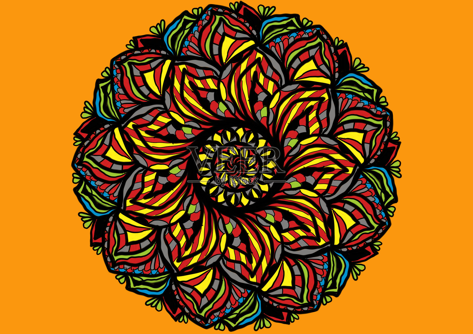 彩色圆形曼荼罗线条艺术，美丽的图案背景。插画图片素材