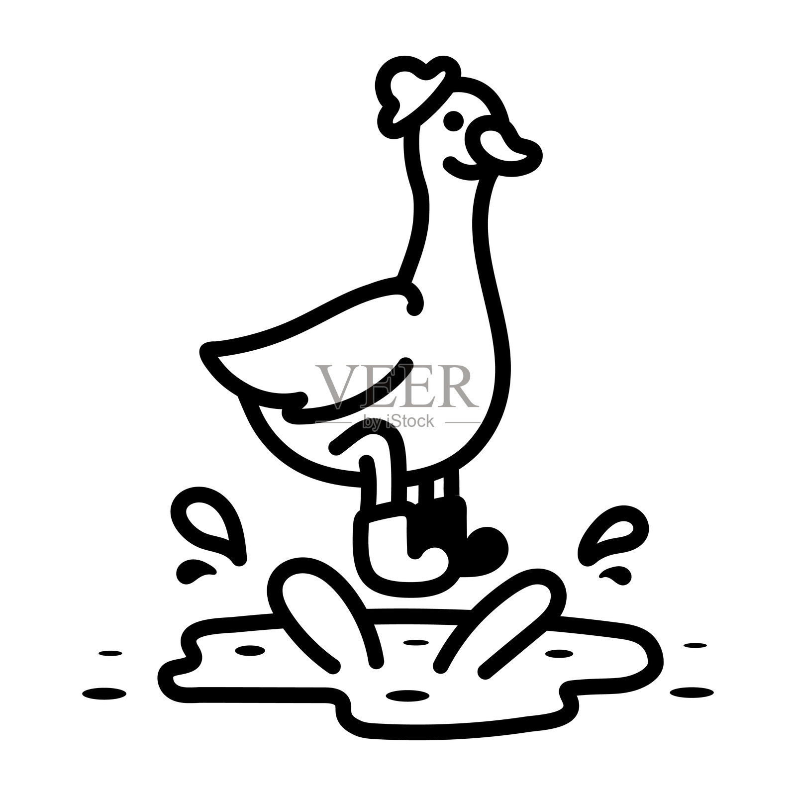 一只在水面上跳跃的鸭子，涂鸦风格图标插画图片素材