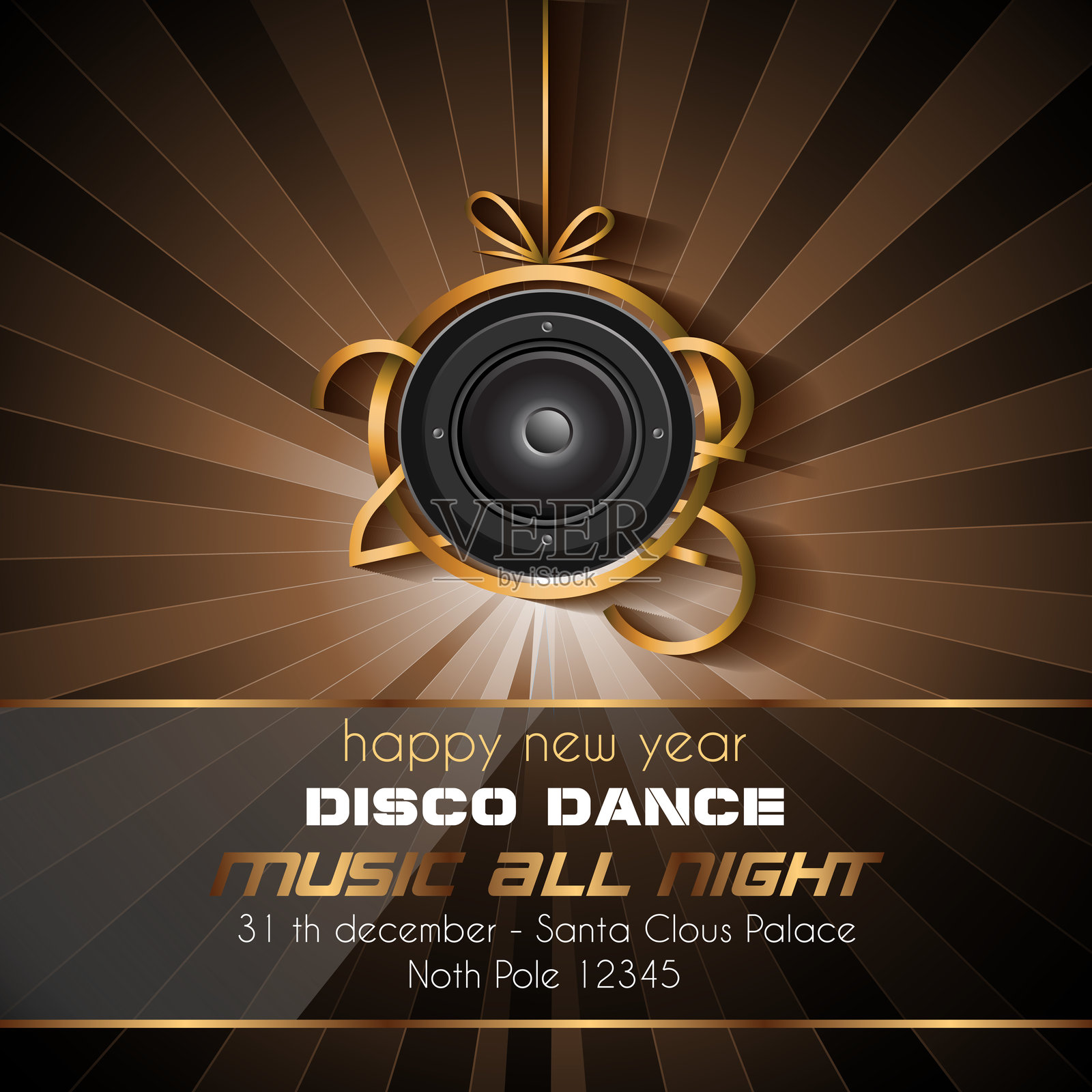 2025年新年快乐迪斯科俱乐部宣传单，色彩丰富。适合海报和音乐背景。插画图片素材