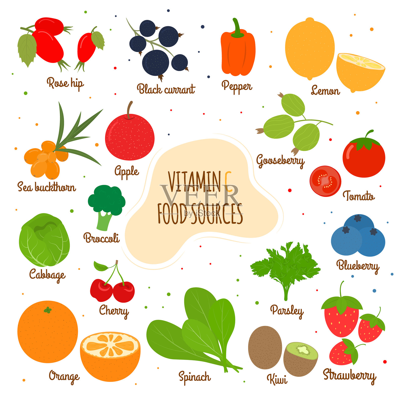 维生素C来源。矢量插图。插画图片素材
