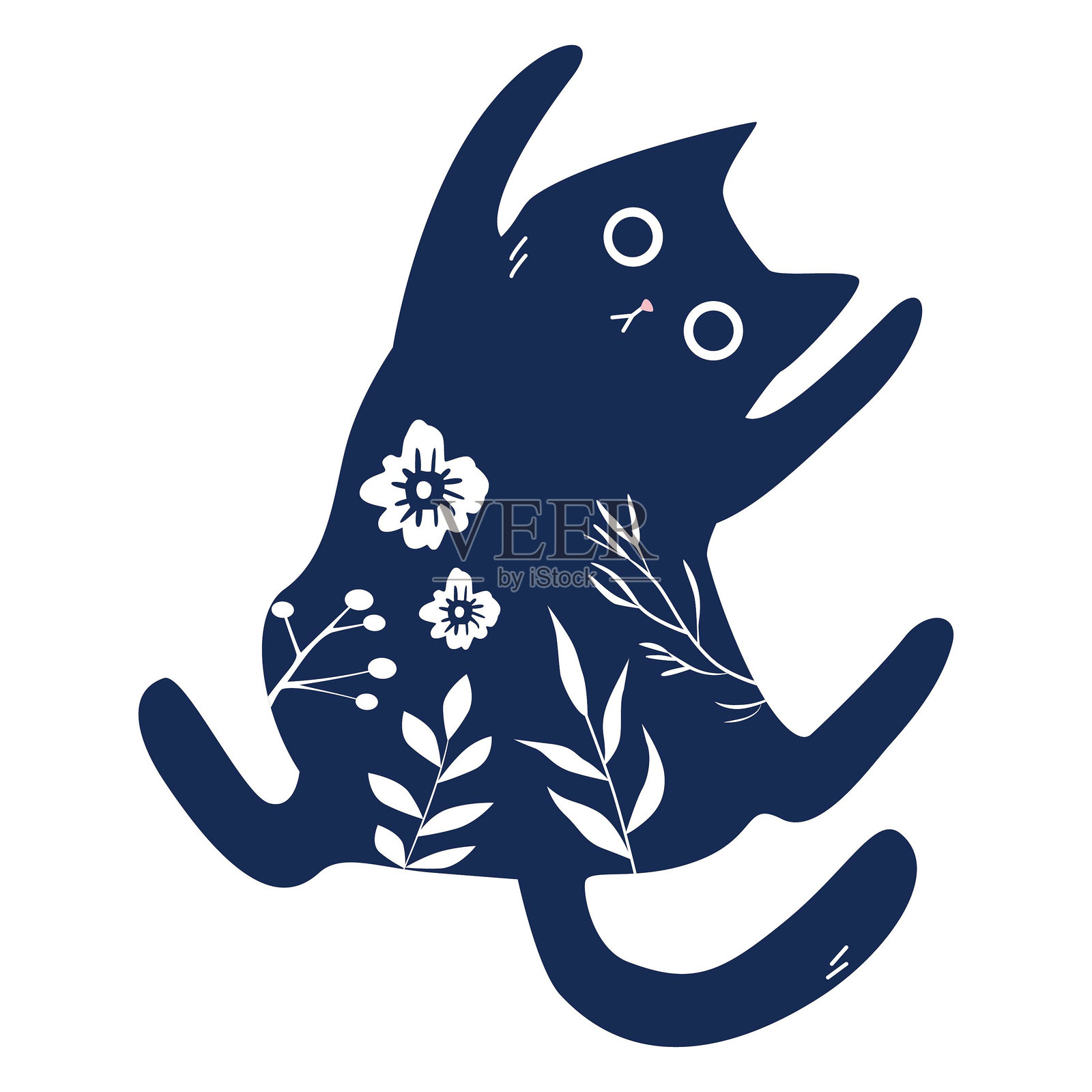 带有民间艺术装饰图案的猫。矢量插图。插画图片素材