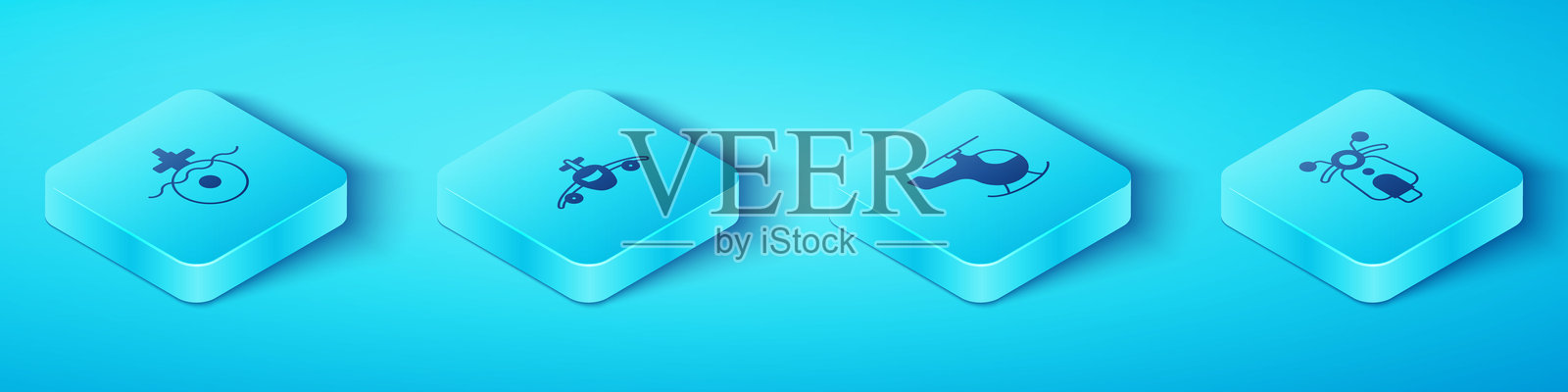 等距潜艇、飞机、滑板车和直升机图标。矢量图。插画图片素材