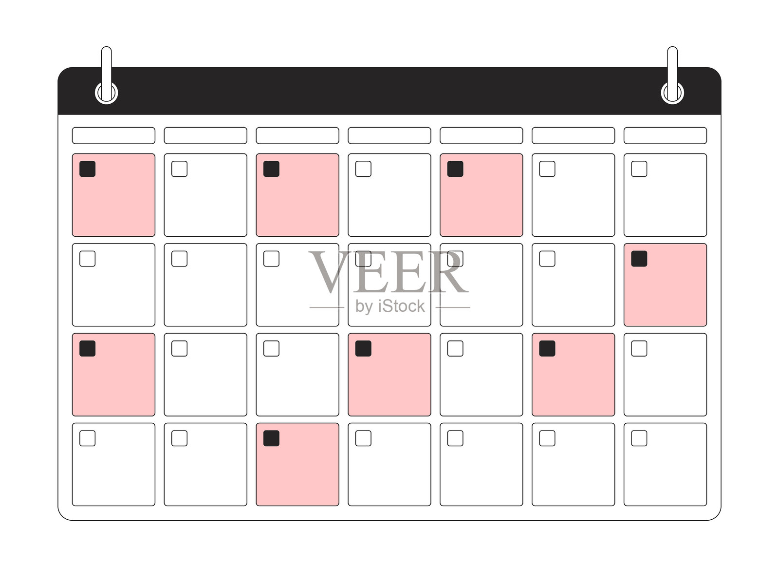 黑白日历页面，包含计划事件的二维线条图形插画图片素材