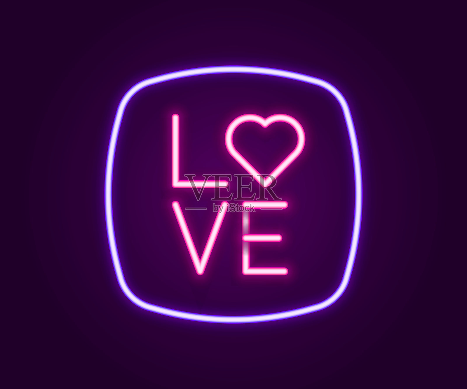 发光的霓虹线爱字图标，独立于黑色背景。情人节贺卡模板。多彩轮廓概念。矢量图。插画图片素材