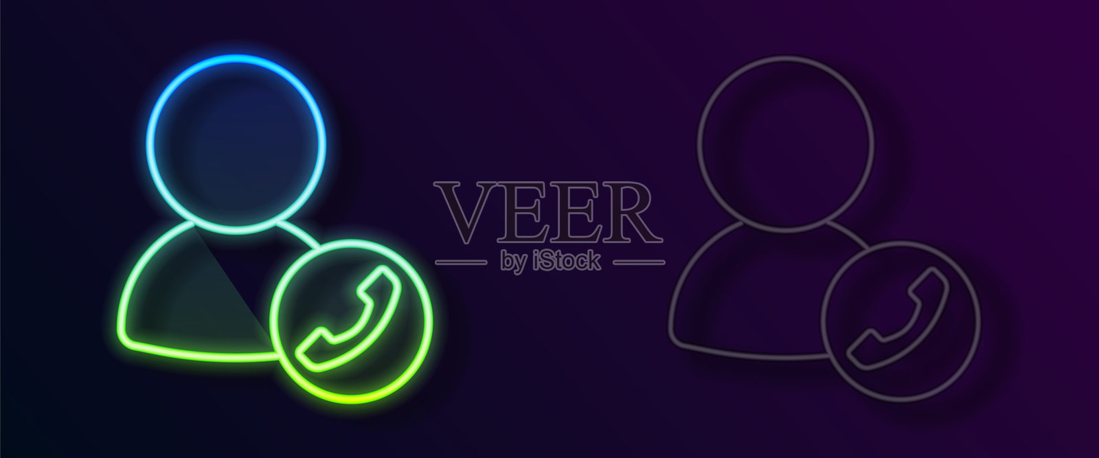 发光的霓虹线视频聊天会议图标，背景为黑色。在线会议，居家办公。远程项目管理。矢量图。插画图片素材