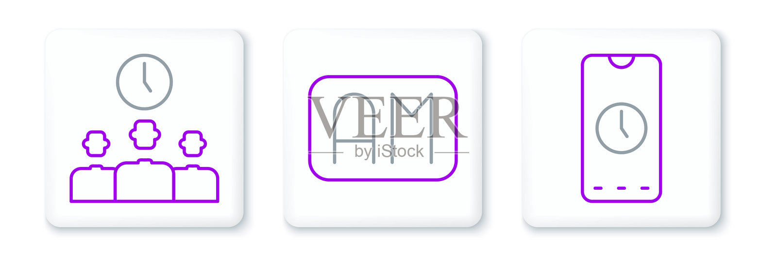 设置闹钟应用程序的移动图标，时间管理和早晨时间图标。矢量图。插画图片素材