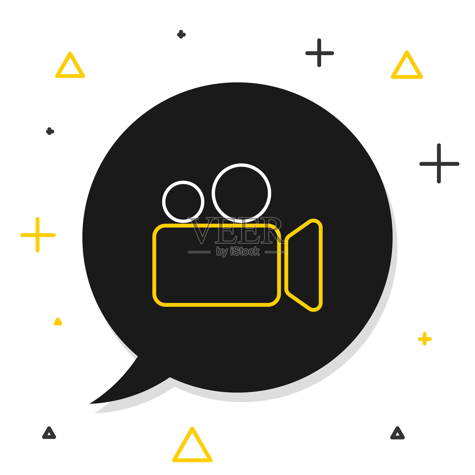 电影或视频摄像机图标，线条风格，背景为白色。影院摄像机图标。彩色轮廓概念。矢量图。插画图片素材