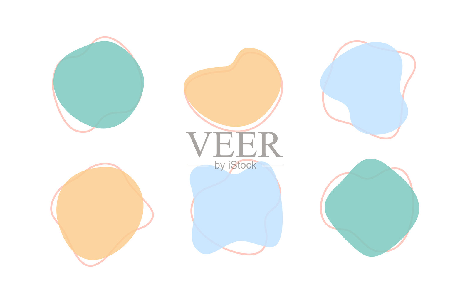 彩色液体斑点形状，柔和的矢量有机随机形态，流畅的轮廓，简单光滑的墨水污点。社交媒体故事的亮点。时尚设计元素。插画图片素材