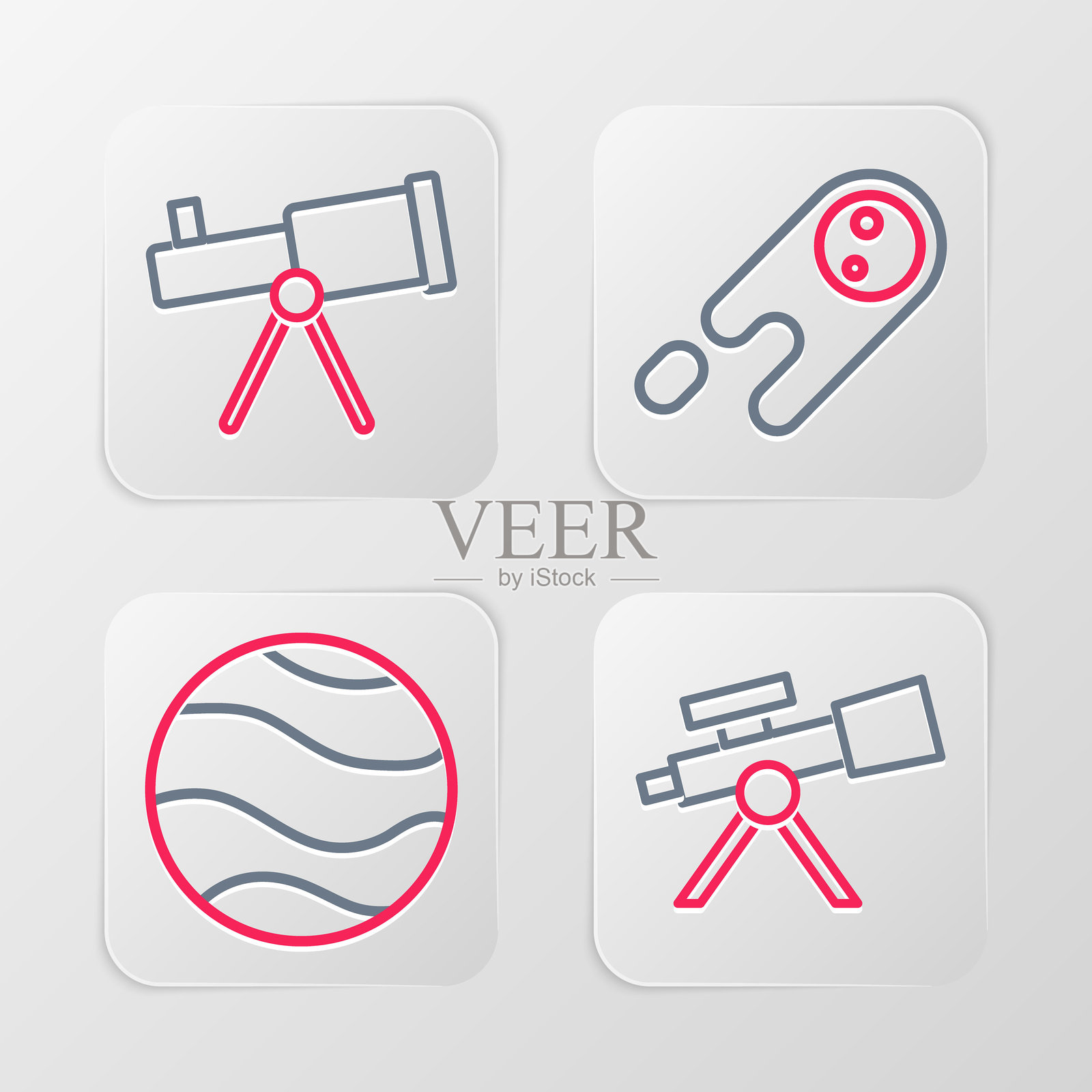 线条望远镜、行星、彗星快速下落和图标。矢量图。插画图片素材