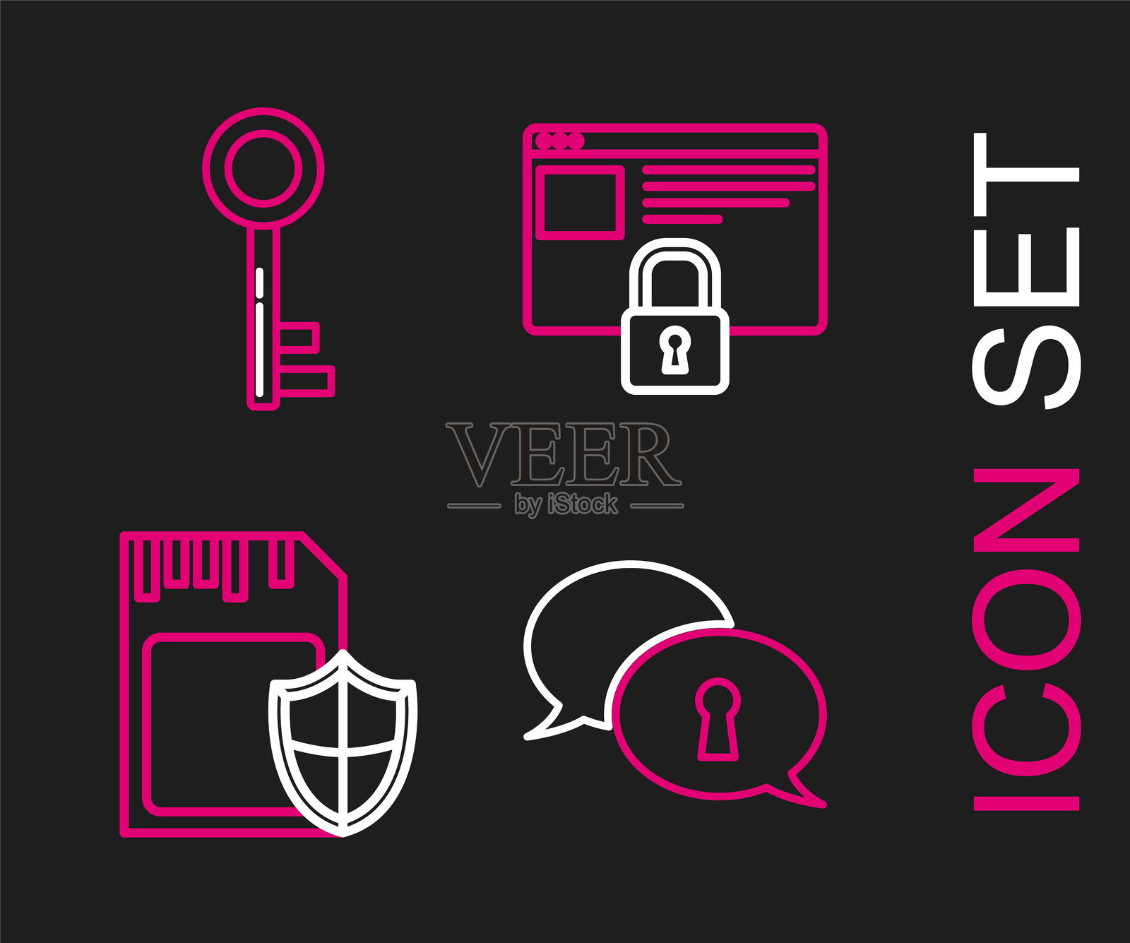 个人数据保护线，SD卡和盾牌，使用HTTPS、SSL和钥匙图标保护您的网站。矢量图。插画图片素材