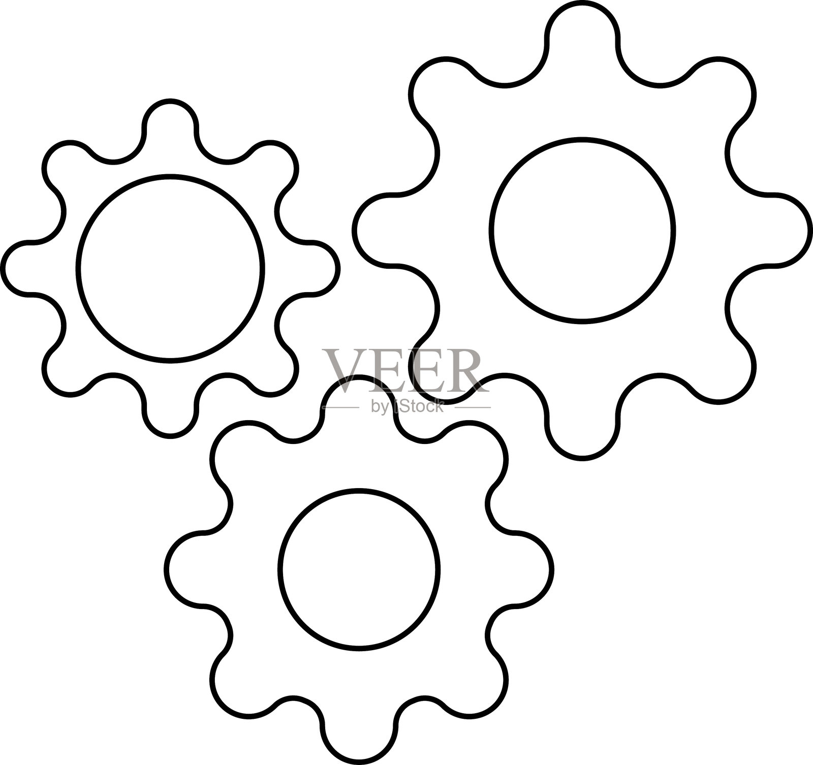 齿轮图标集。连接的齿轮，齿轮轮廓矢量插图。插画图片素材