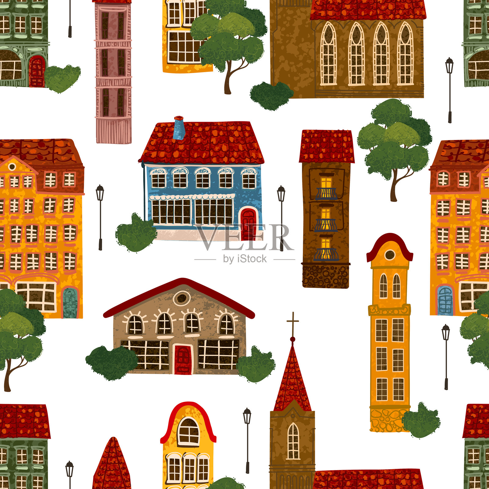 城市建筑的无缝图案插图插画图片素材