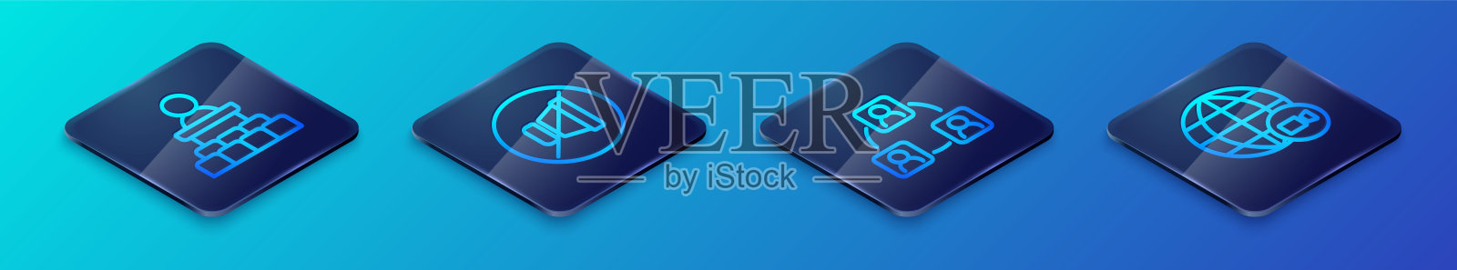 等距线会议、演讲者、视频聊天会议和静音麦克风图标。矢量图。插画图片素材