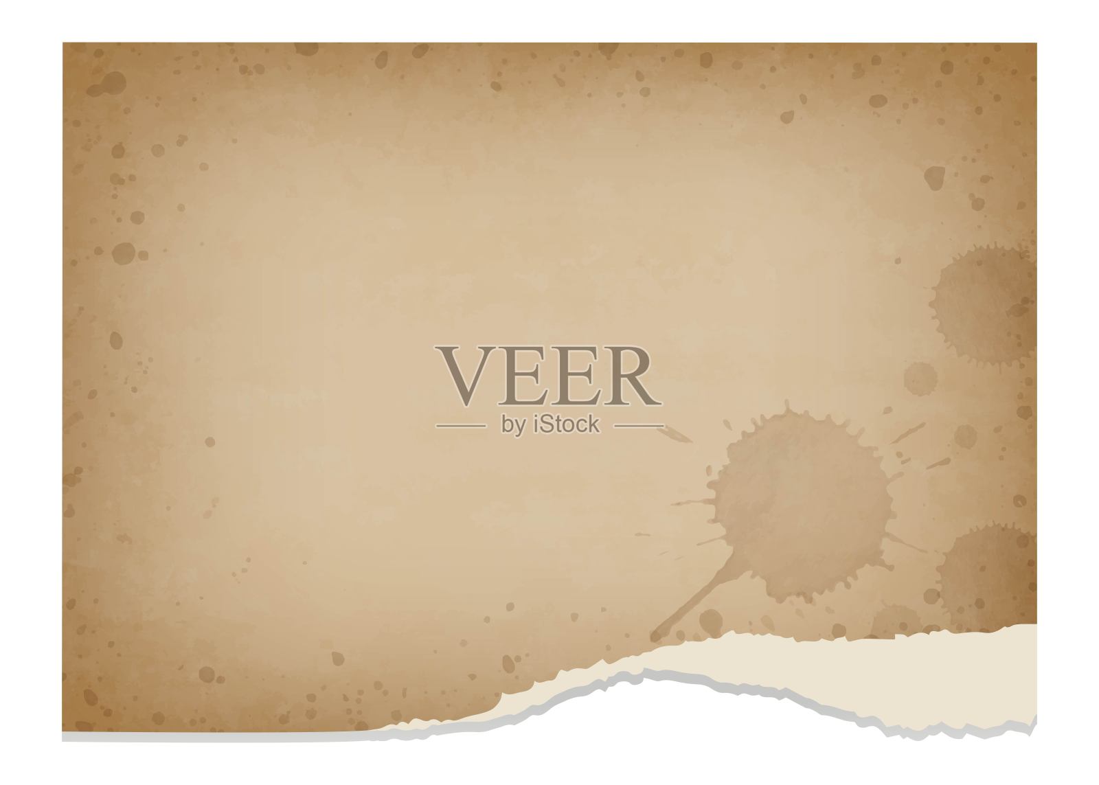 旧的有纹理的撕裂纸张，因岁月而变黄，老化色调，褪色，污渍纸张，背景素材插画图片素材