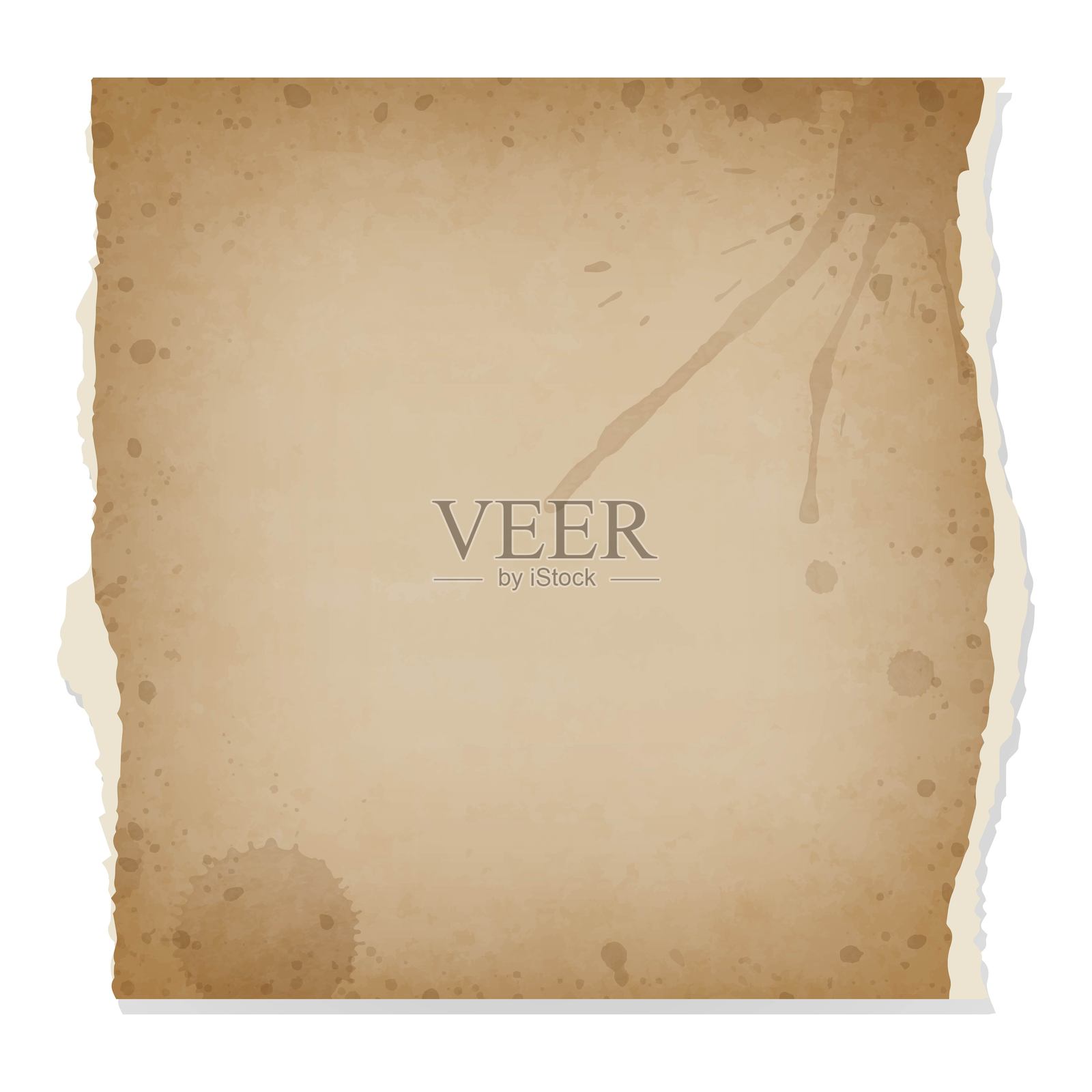 旧的有纹理的撕裂纸张，因岁月而变黄，老化色调，褪色，污渍纸张，背景材料插画图片素材