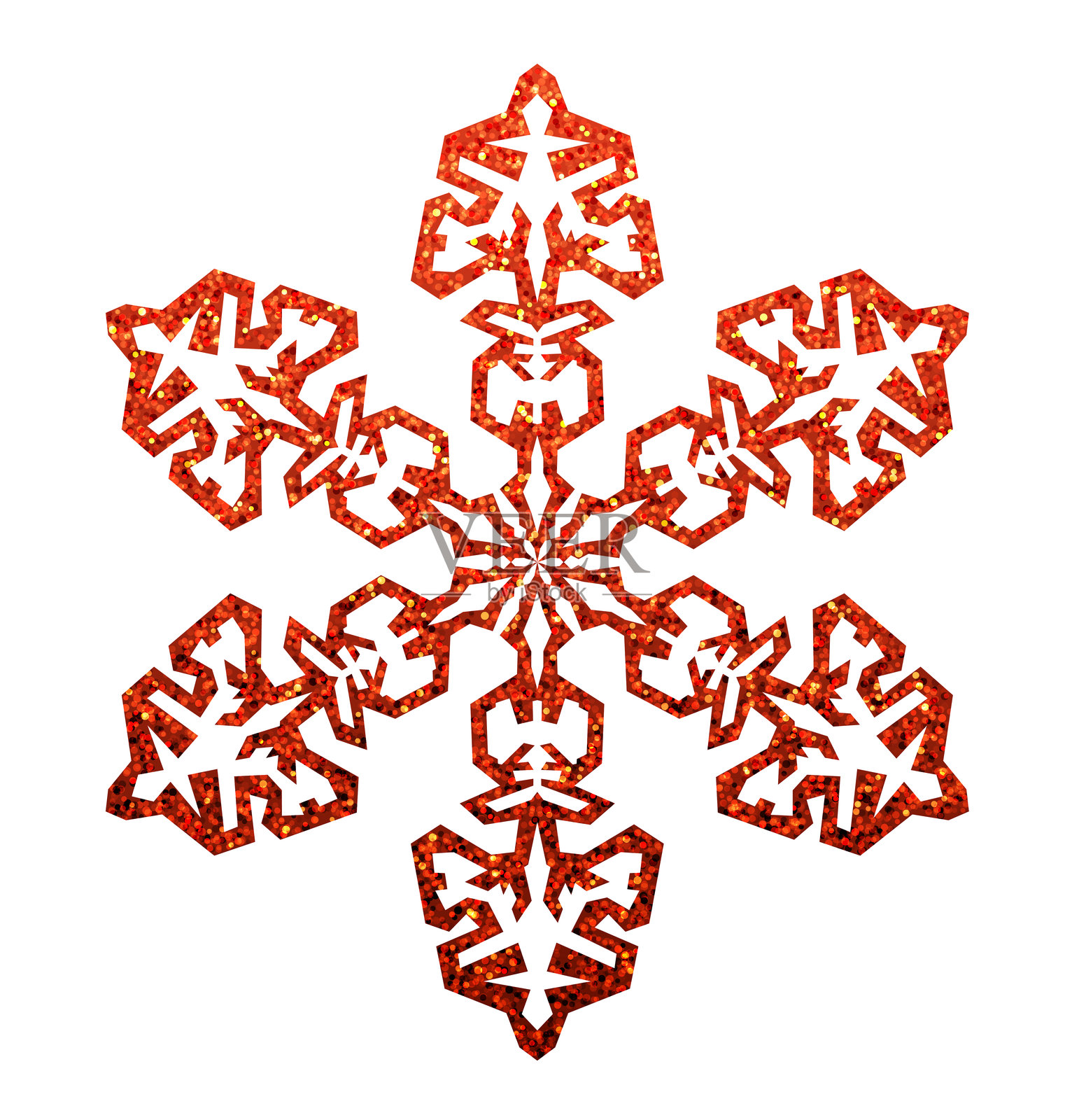 复杂的酒红色闪光雪花图案在白色背景上插画图片素材