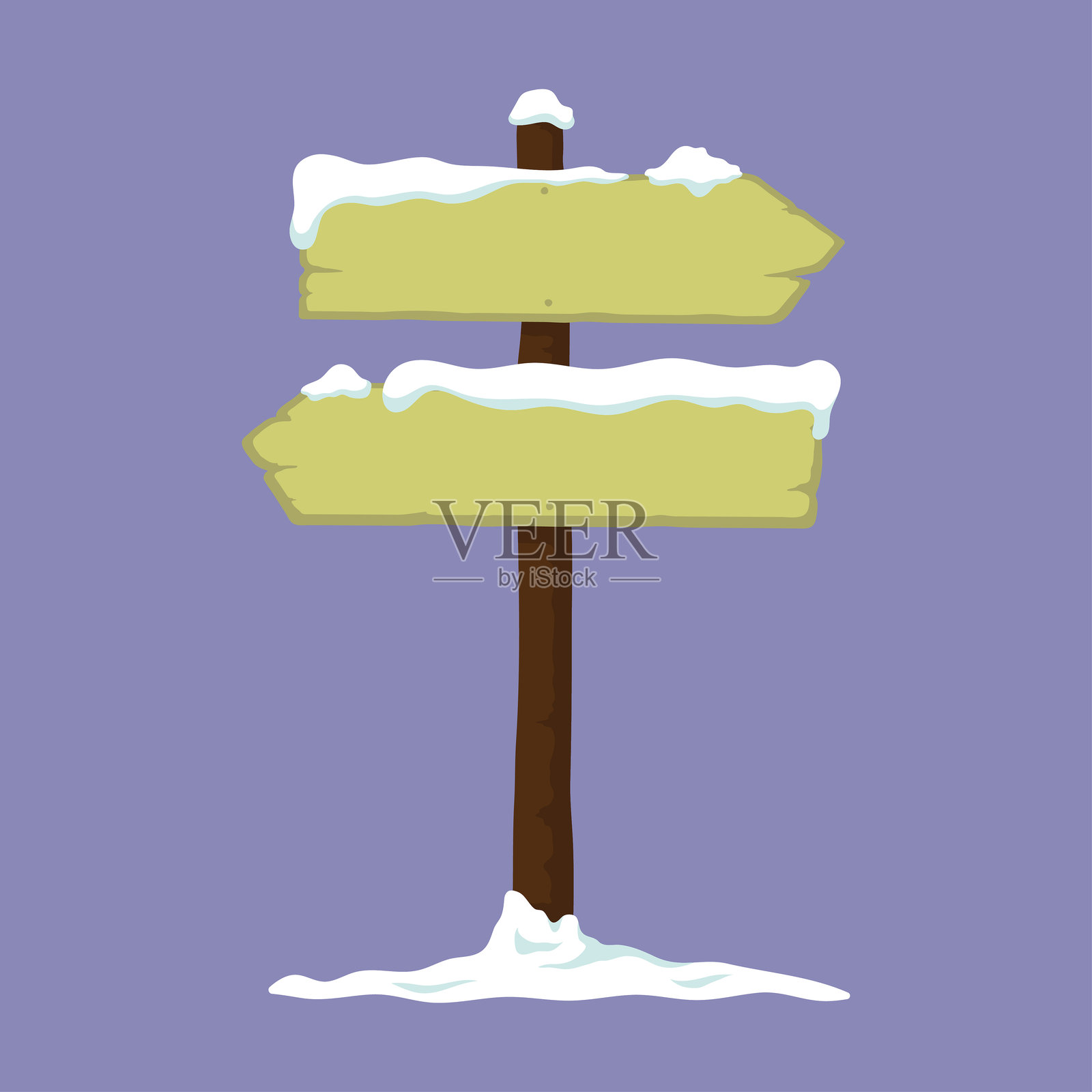 雪天的指示牌。彩色剪影。正面视图。矢量简单平面图形插图。孤立物体。隔离。插画图片素材