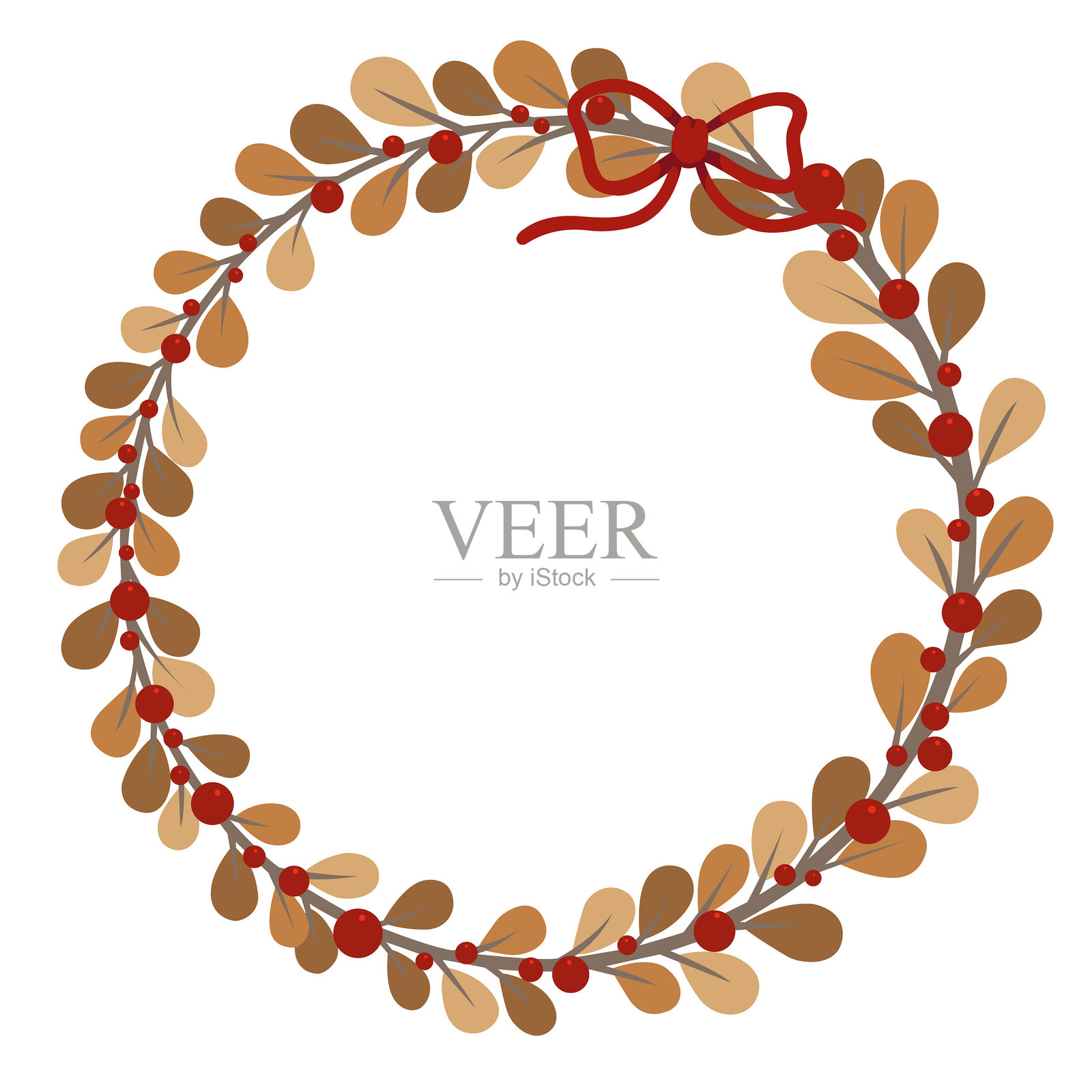 抽象的棕色树叶、野生浆果和装饰用的丝带，适合感恩节和秋季季节。插画图片素材