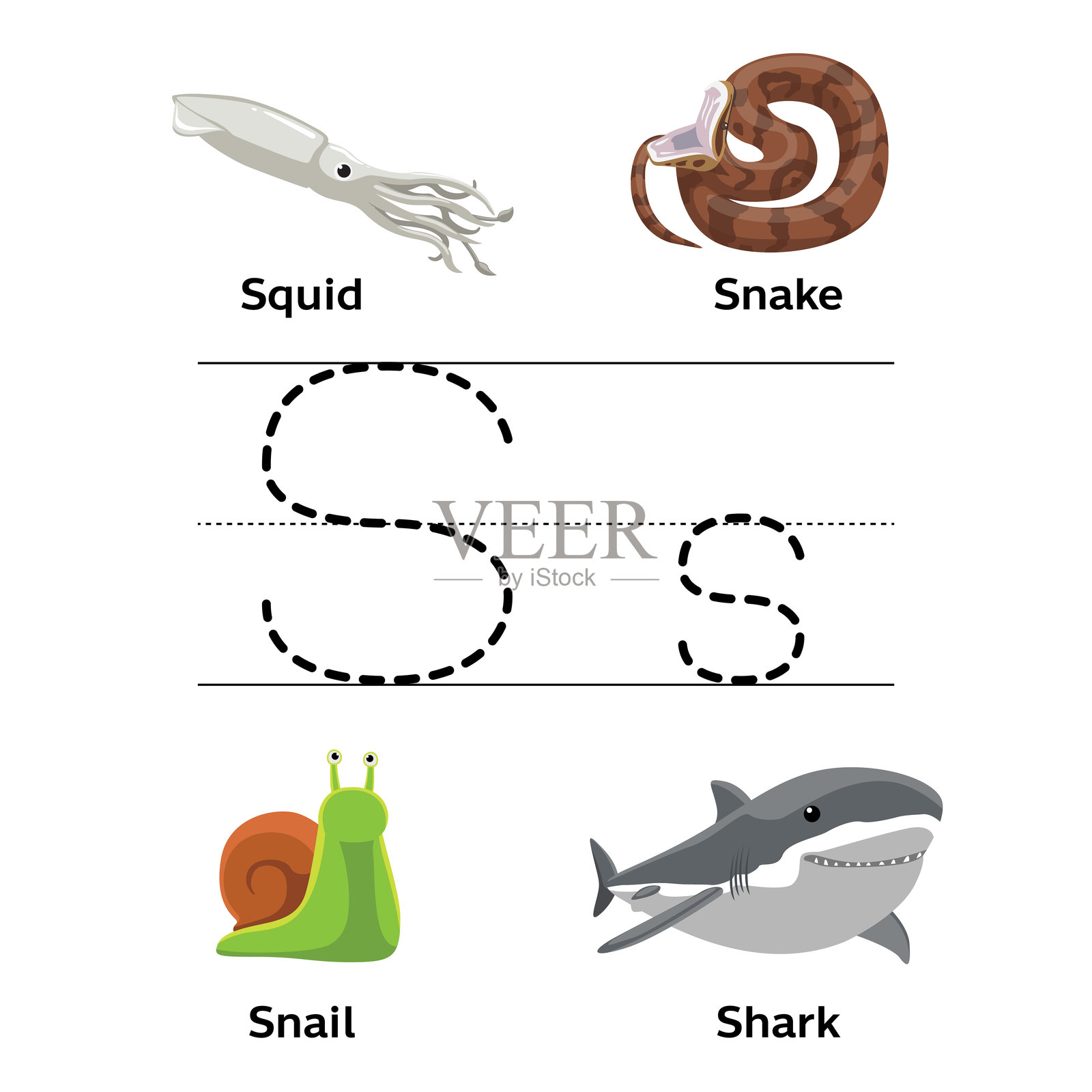 S字母英文字母描摹学习矢量图学前教育插画图片素材
