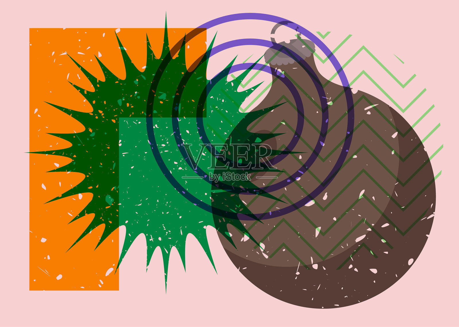 几何图形的Risograph圣诞装饰球。插画图片素材