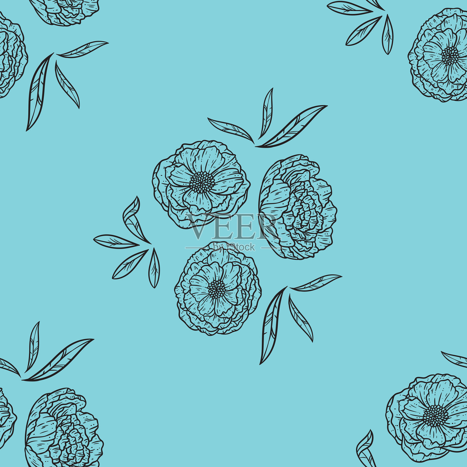 美丽的牡丹花朵重复图案设计照片摄影图片