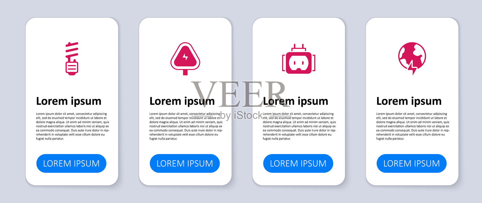 全球行星与闪电、T型插头电源、高压和LED灯泡。商业信息图模板。矢量图。插画图片素材