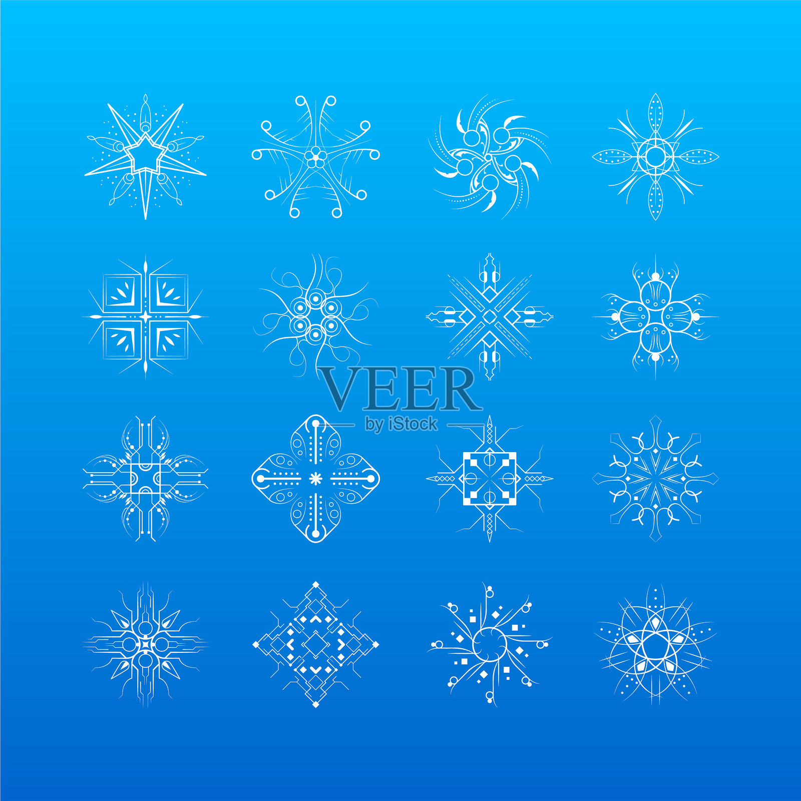 白色系列线条雪花冬季装饰元素矢量设计风格插画图片素材