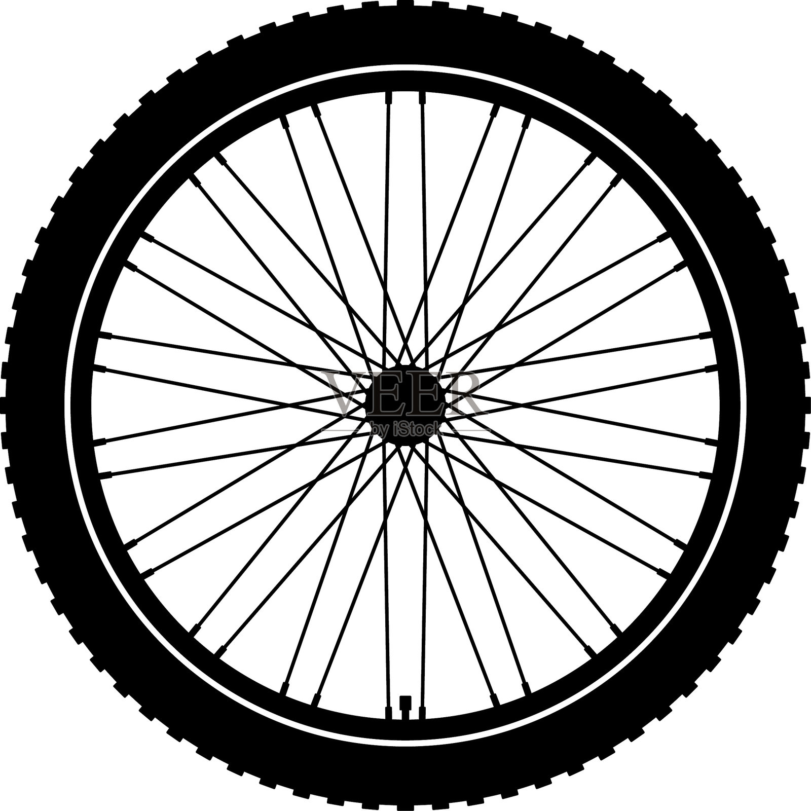 自行车轮子矢量图标。自行车轮子符号。自行车橡胶。山地轮胎。气门。健身自行车。摩托车。矢量。插画图片素材