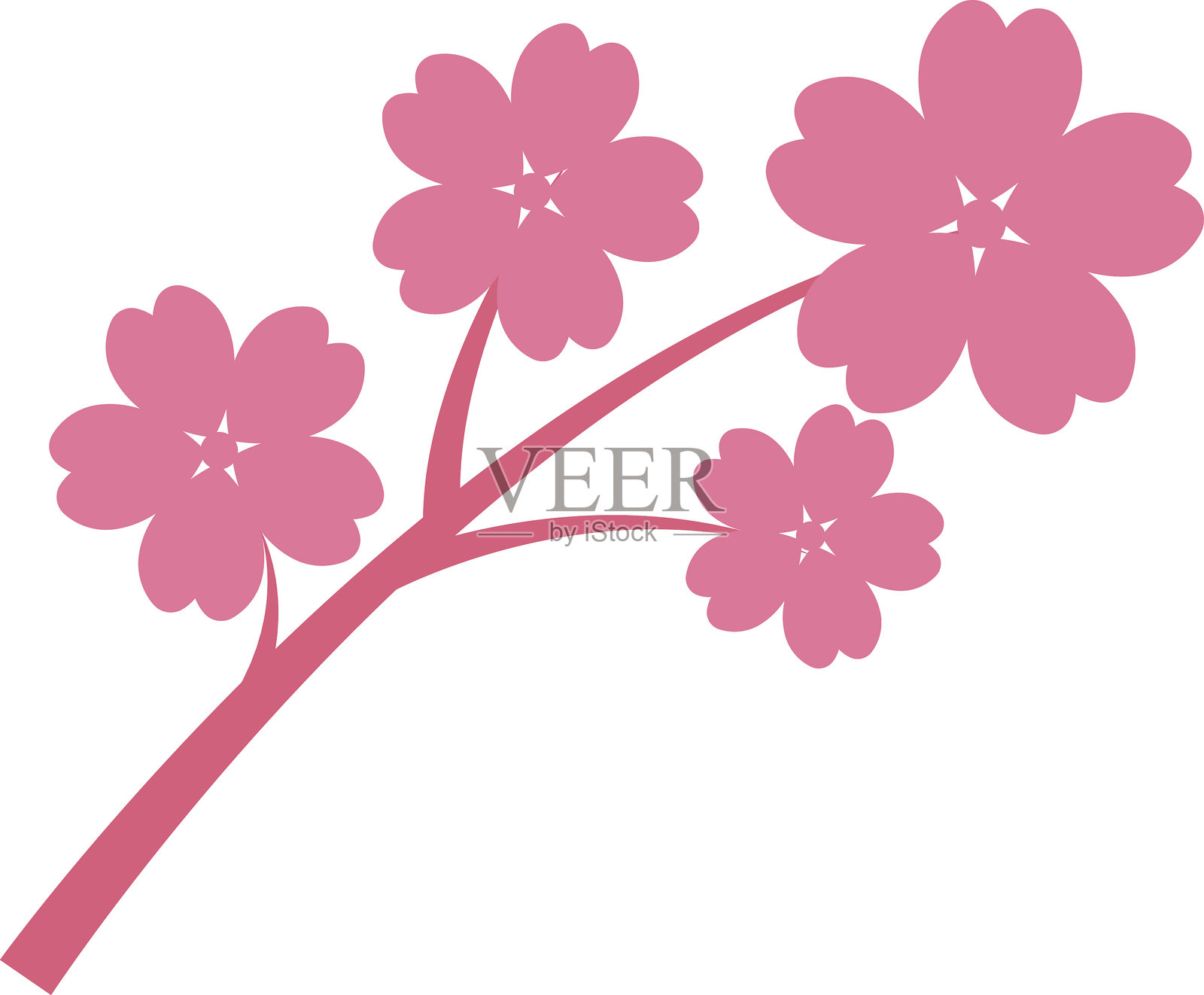 粉色樱花枝图标。日本樱花。带有粉色樱花的樱枝。花卉图标。植物。春天。可爱。矢量。插画图片素材