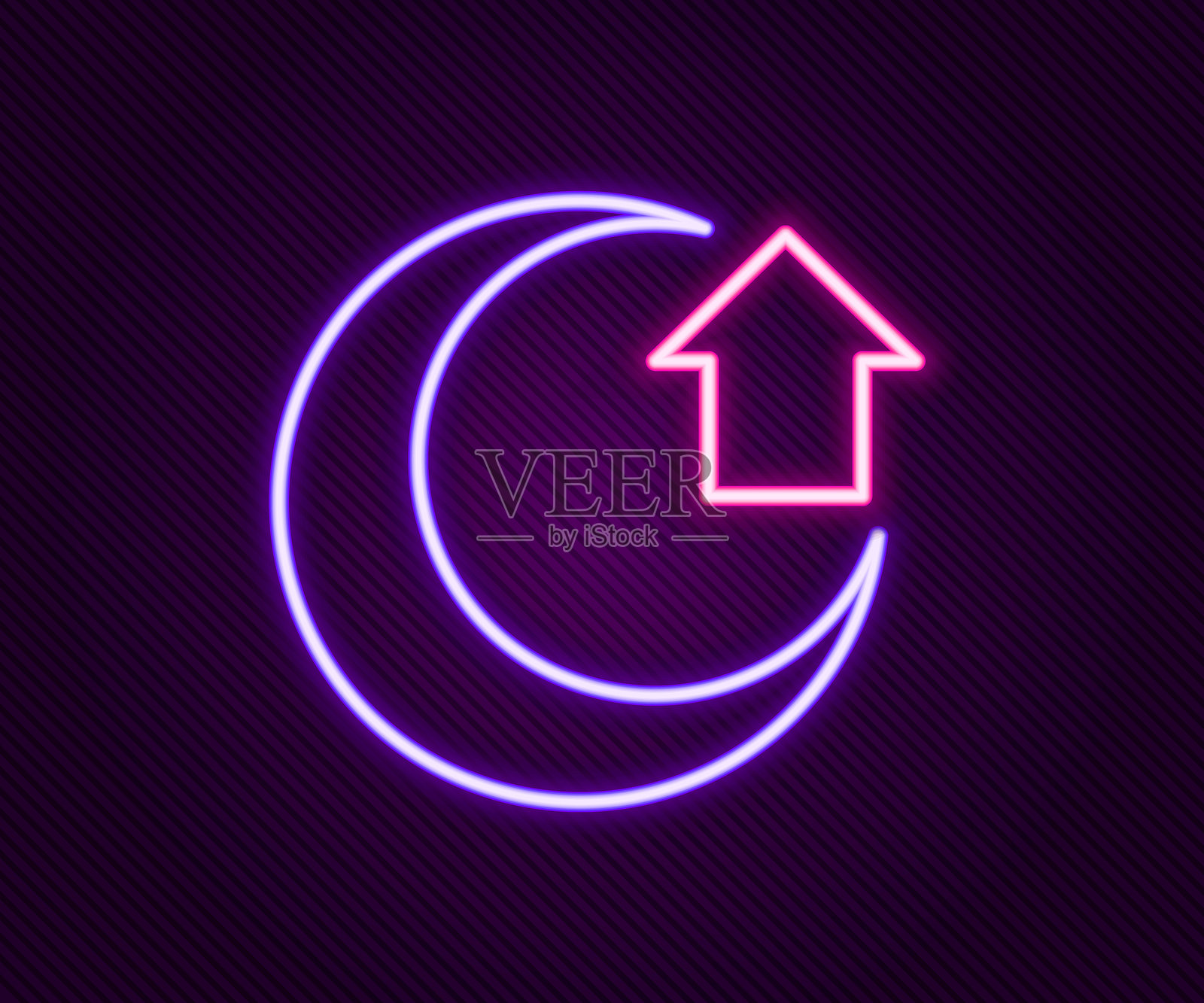 发光的霓虹线月亮图标，背景为黑色。彩色轮廓概念。矢量图。插画图片素材