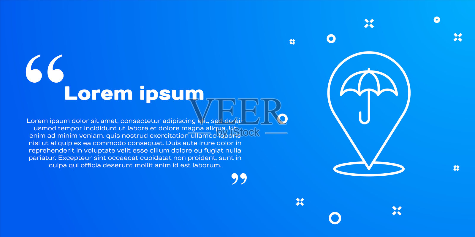 白色线条雨伞图标，背景为蓝色。保险概念。防水图标。保护、安全、保障概念。矢量图。插画图片素材