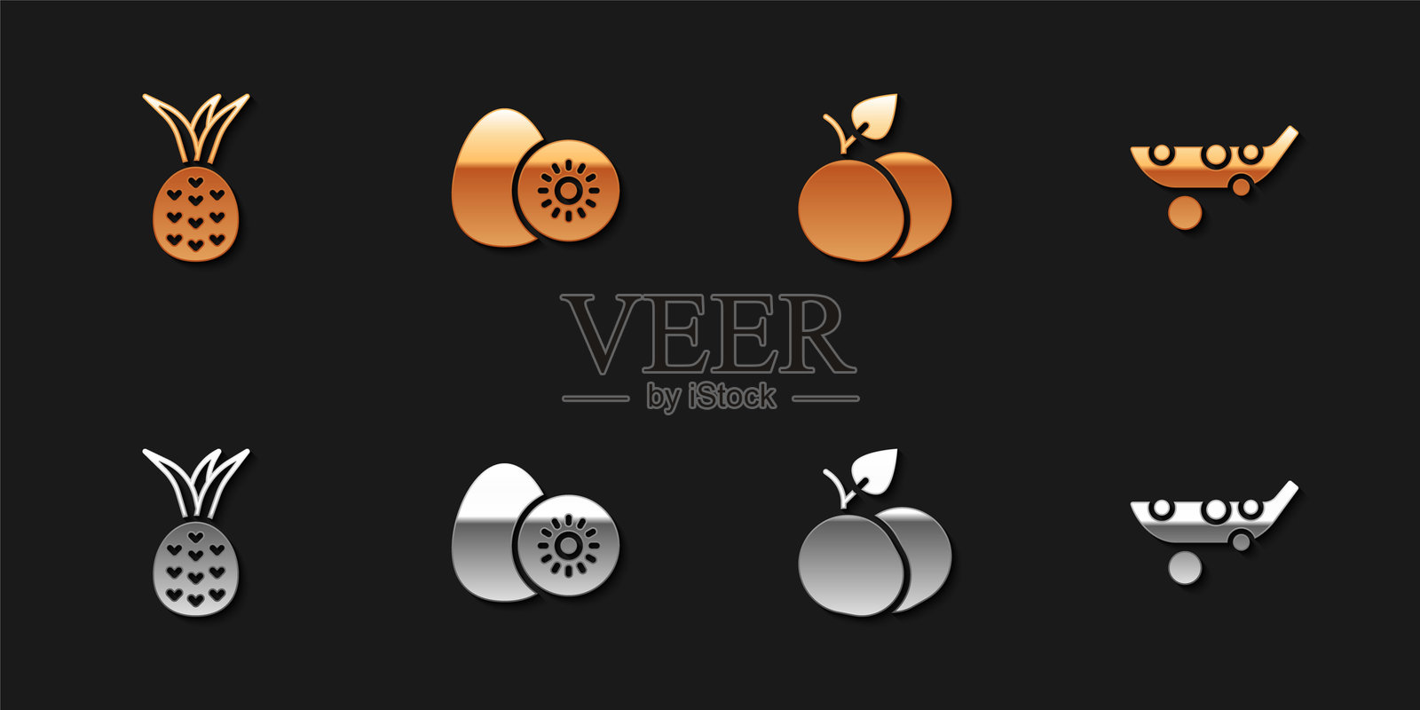 菠萝、猕猴桃、芒果和豌豆图标。矢量图。插画图片素材