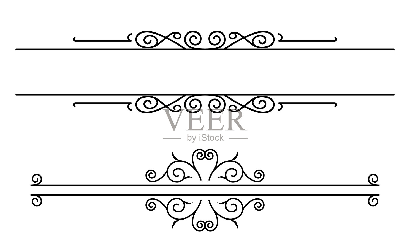 黑白色的文本分隔符和分隔线集合插画图片素材