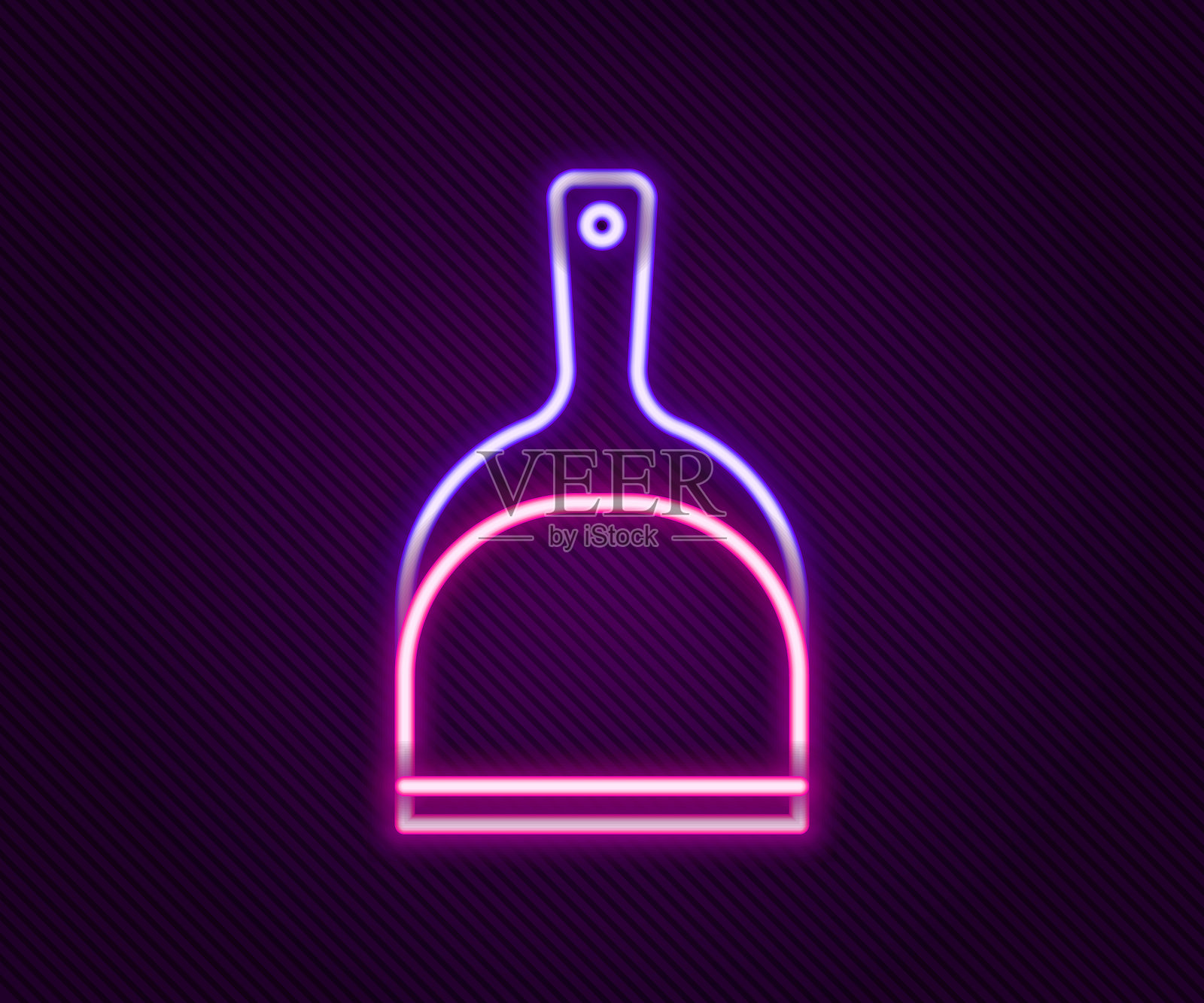 发光的霓虹线铲子图标，背景为黑色。清洁铲服务。彩色轮廓概念。矢量图。插画图片素材