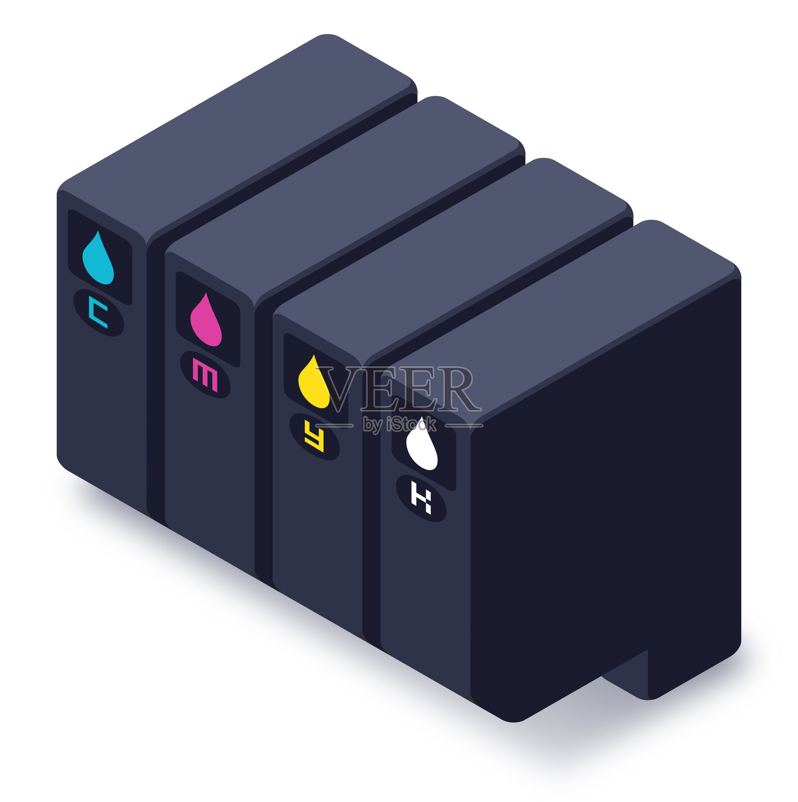 CMYK彩色喷墨激光打印机墨盒插画图片素材