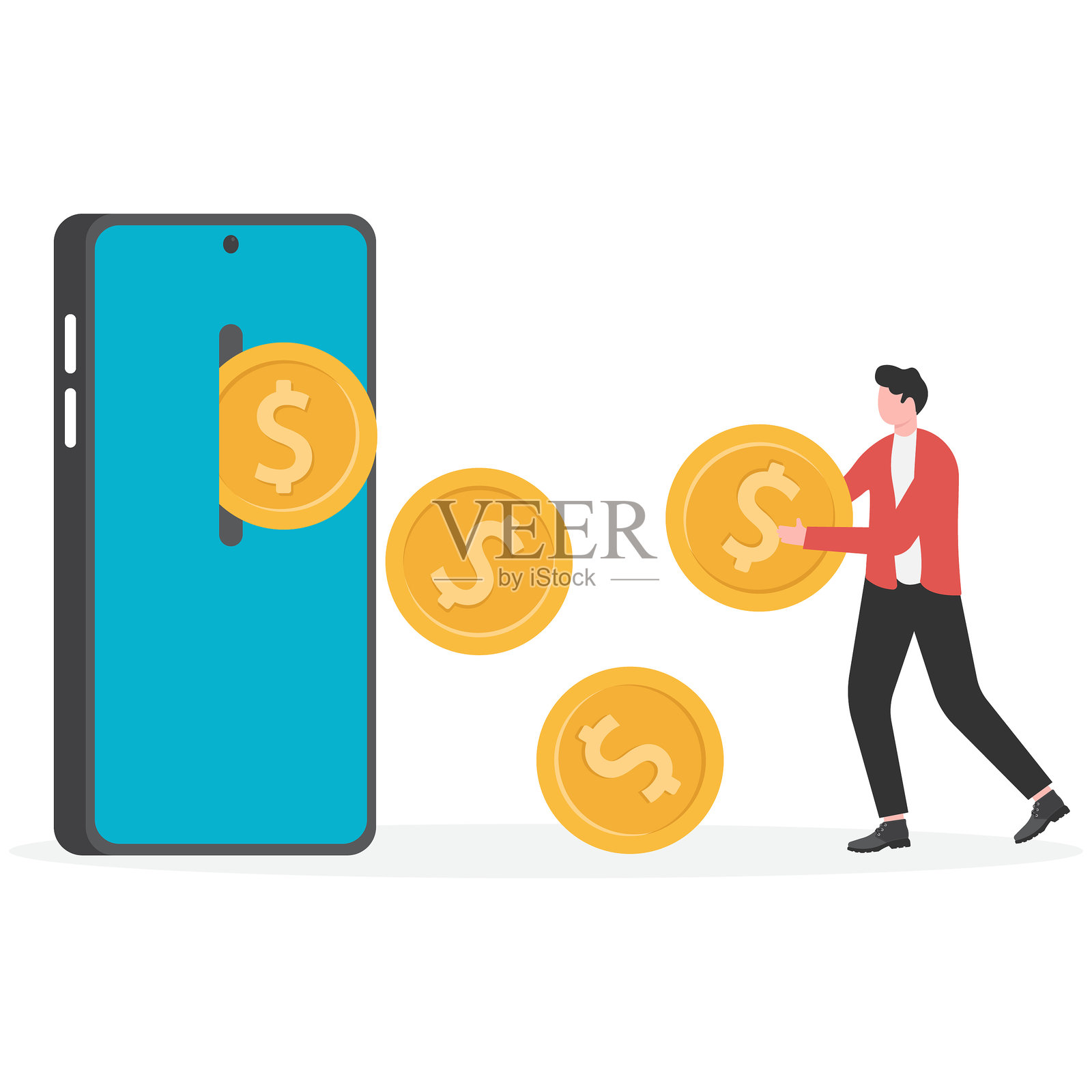 在互联网上获取利润或赚钱，股票收益，投资回报等。插画图片素材