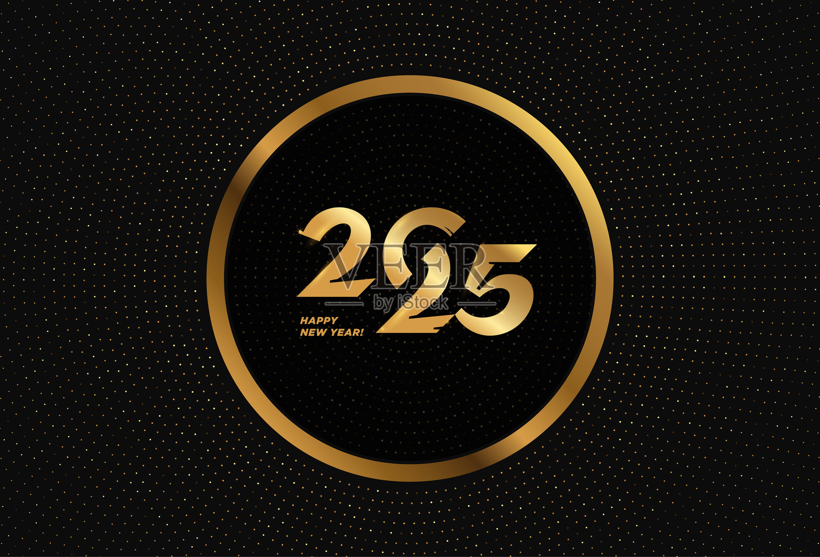 2025年新年快乐金色标志文本设计。时尚优雅的现代几何极简文本，带有光泽。概念设计。EPS10矢量插图。2025是绿色木蛇之年。插画图片素材