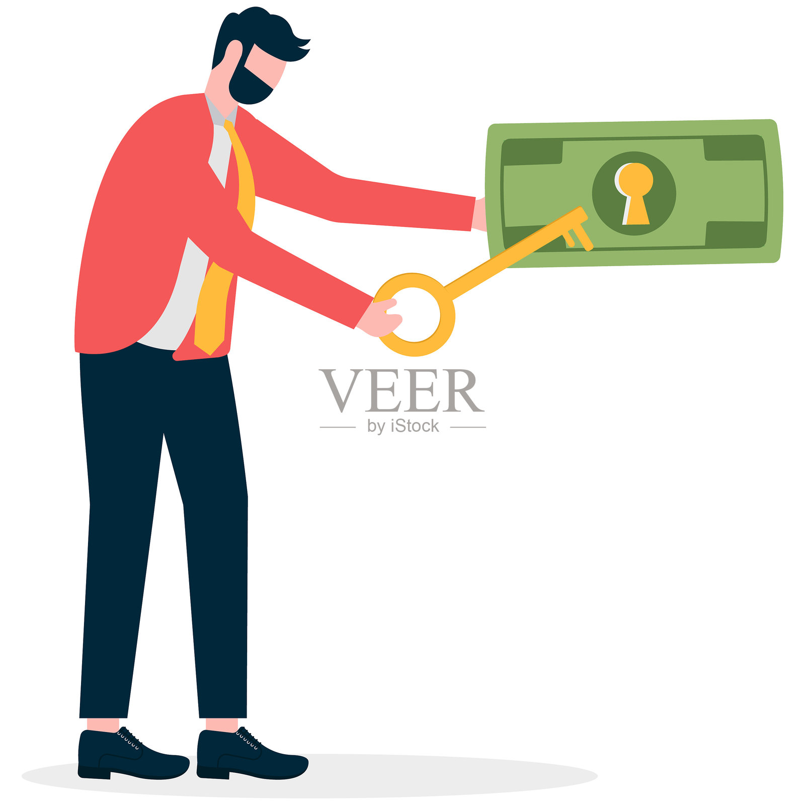 财务关键成功，解锁个人成就。解锁收入、投资利润、薪水、奖金。插画图片素材