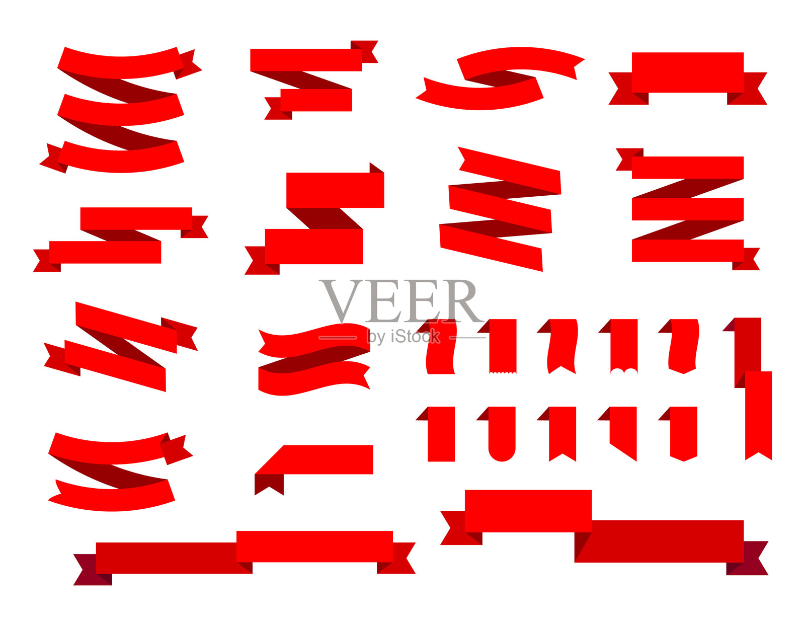 红色丝带大矢量集。丝带横幅合集。插画图片素材