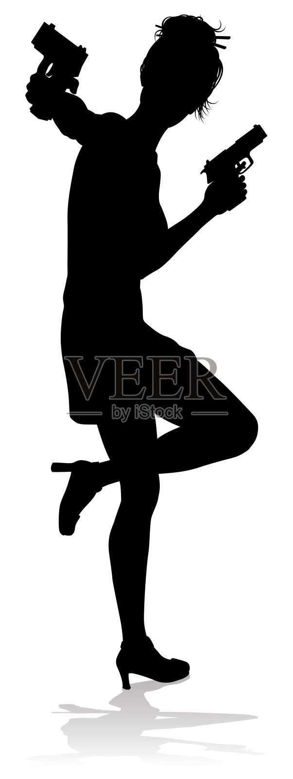 女性枪械剪影侦探秘密特工间谍插画图片素材