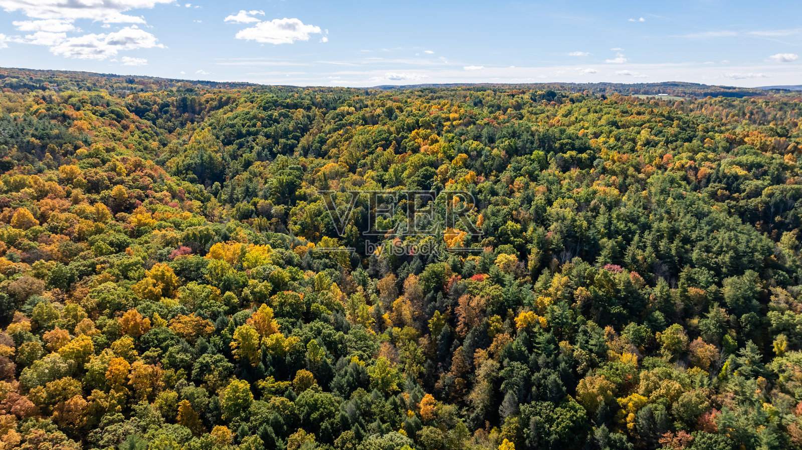 美国纽约州伊萨卡市周边地区的秋季航拍图像照片摄影图片