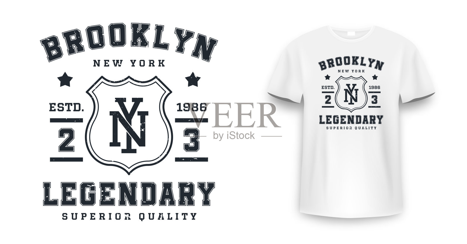 纽约布鲁克林T恤设计。美国大学风格的T恤印刷设计。适合大学和学院风格的运动排版T恤印刷。矢量图。插画图片素材