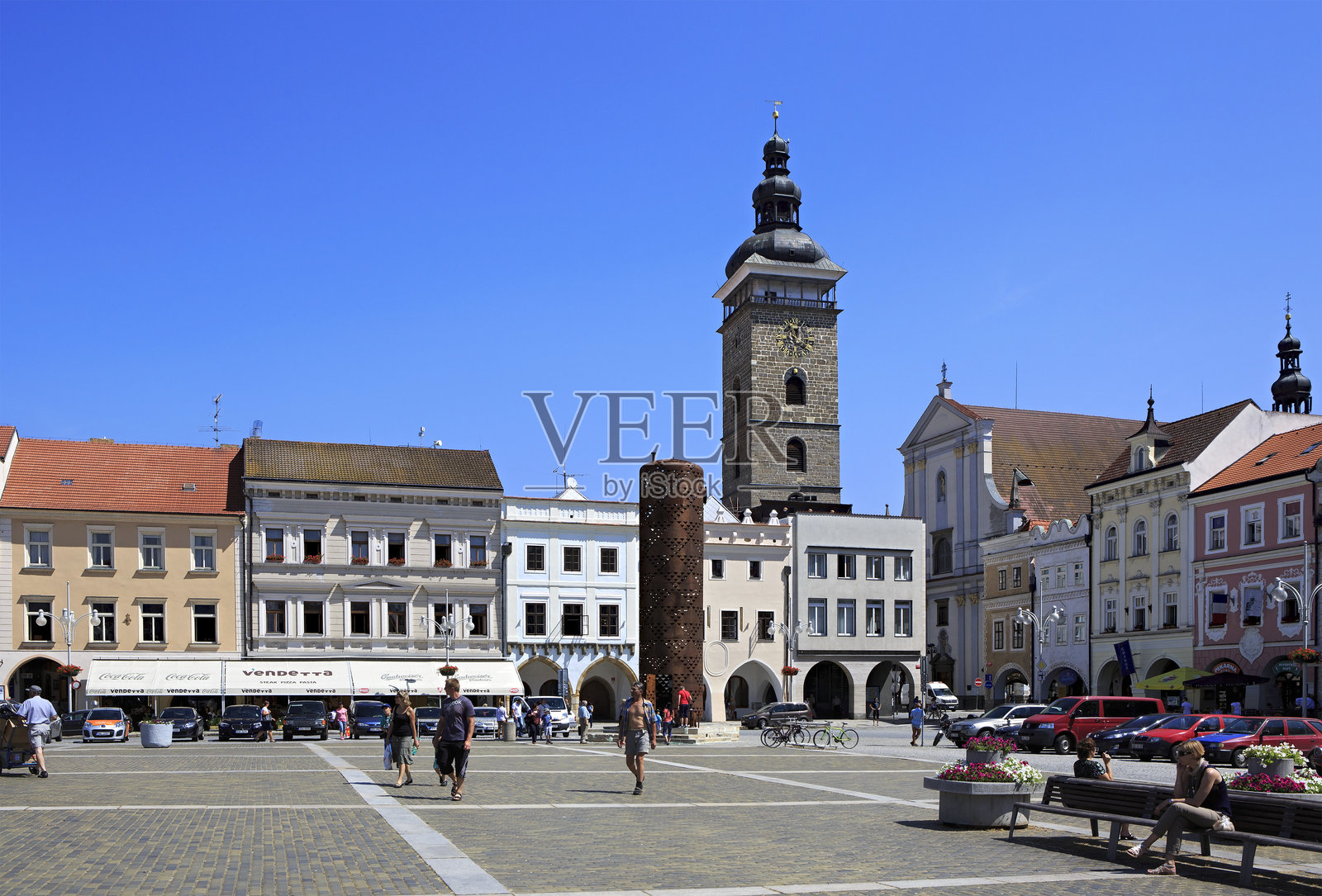 捷克布杰约维采历史中心广场的建筑照片摄影图片