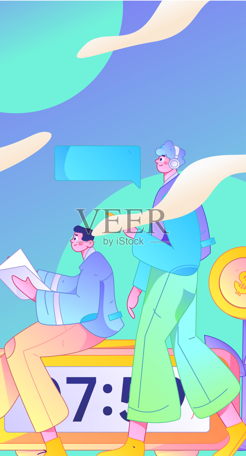 平面矢量插图展示商务人士在工作场景中操作插画图片素材