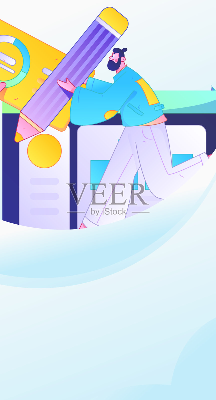 平面矢量插图展示商务人士在工作场景中操作插画图片素材